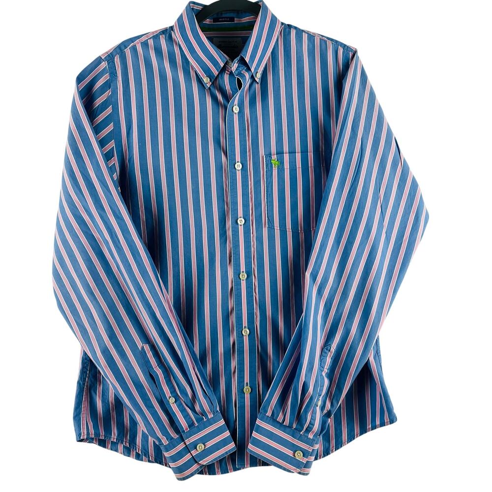 VTG Abercrombie & Fitch Men’s  Y2K Striped “Muscle” Buttondown Shirt SZ XL Blue